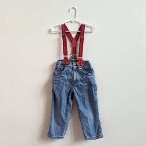 Vtg Little Levi's Jeans Suspenders Sz 3-4T Medium Wash White Tag